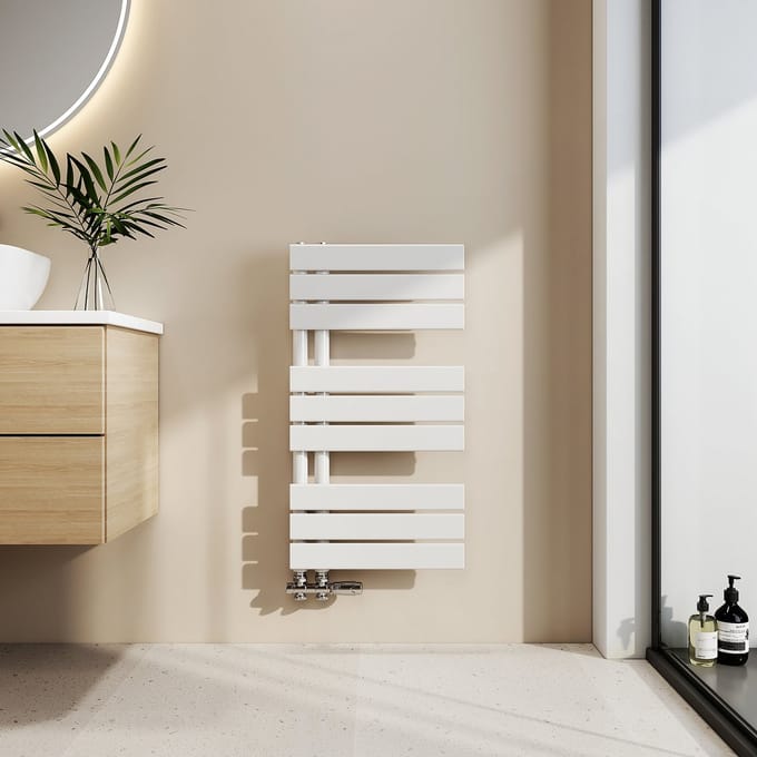 EMKE Handdoekradiator - Plat Design - Glanzend Wit - 76x40 cm - 342W - Badkamer Verwarming - CV Radiator
