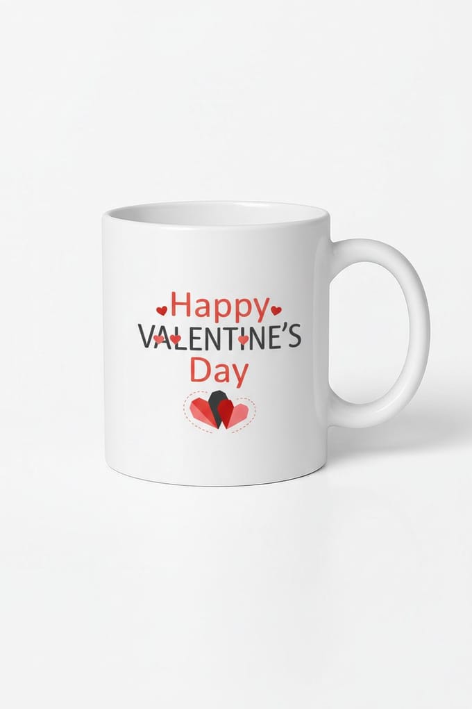 Valentijnsdag Mok Happy Valentine's Day met Hartjes | Romantisch Liefde Cadeau