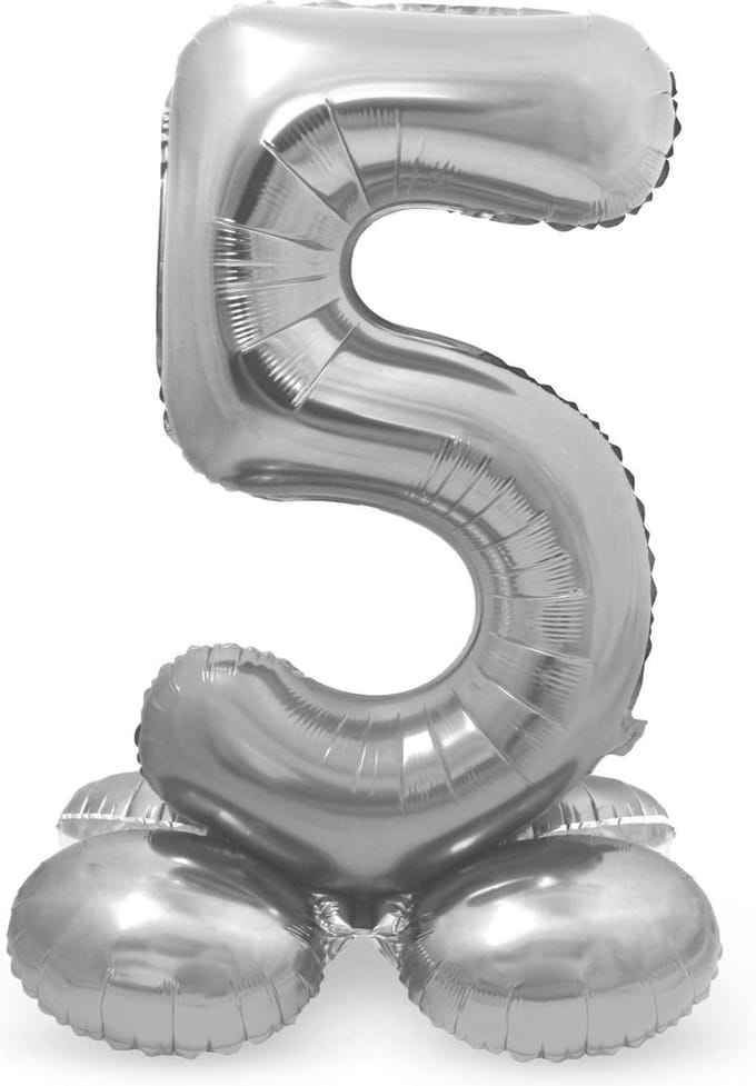 Folat - Cijfer 5 Zilver met standaard - 72 cm
