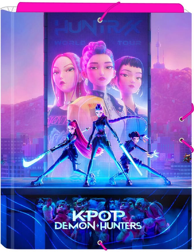K-Pop Demon Hunters Elastomap A4 - Harde kaft - Kpop schoolmap. 26x33,5x2,5 cm