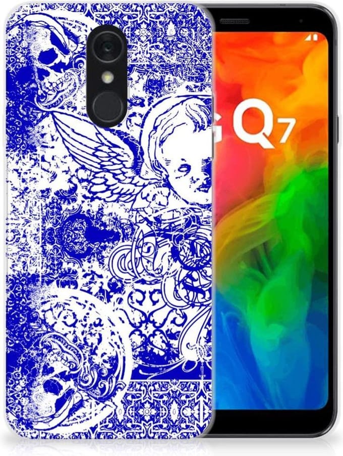 Silicone Back Case LG Q7 Angel Skull Blauw