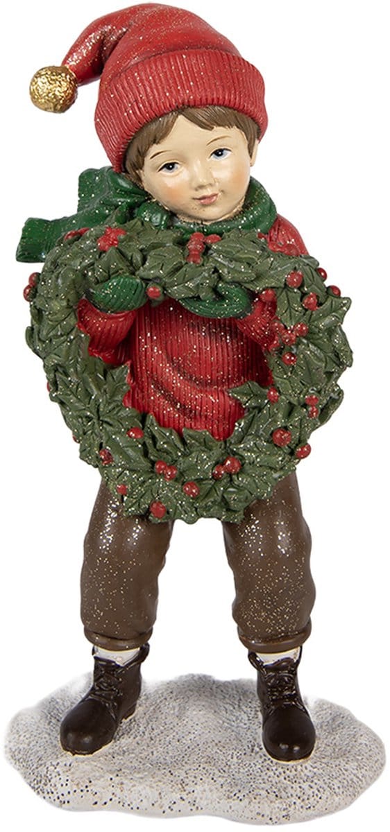 Clayre & Eef Kerstdecoratie Beeld Kind 10x6x19 cm Rood Kunststof