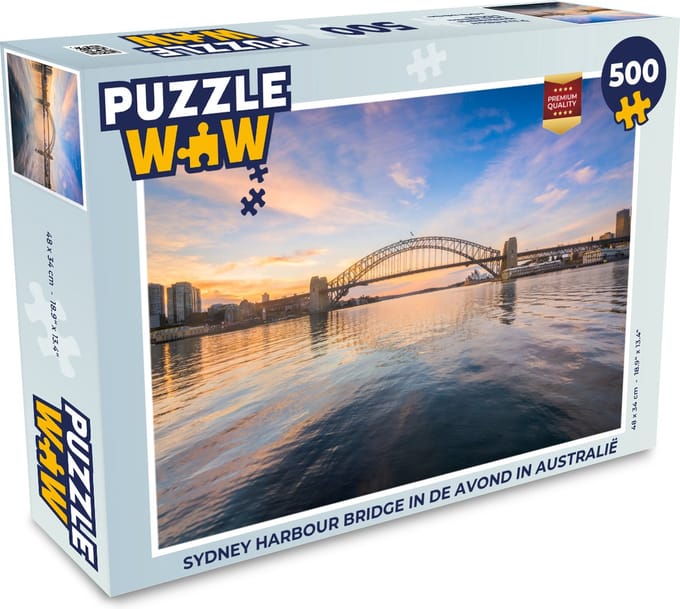 Puzzel Sydney Harbour Bridge in de avond in Australië - Legpuzzel - Puzzel 500 stukjes