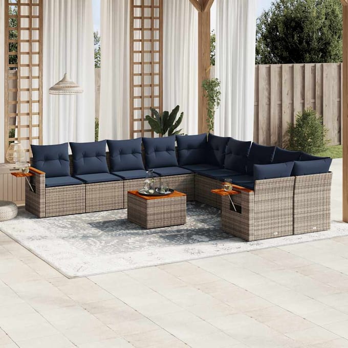 vidaXL - 11-delige - Loungeset - met - kussens - poly - rattan - grijs