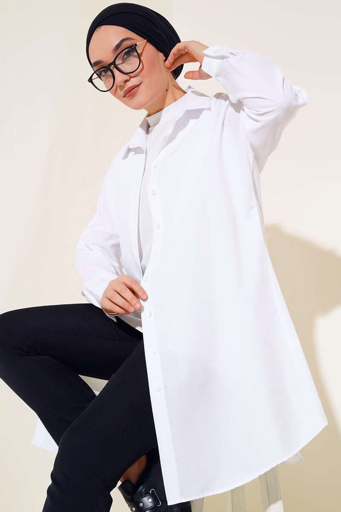 Lange Poplin Shirt met Knopsluiting