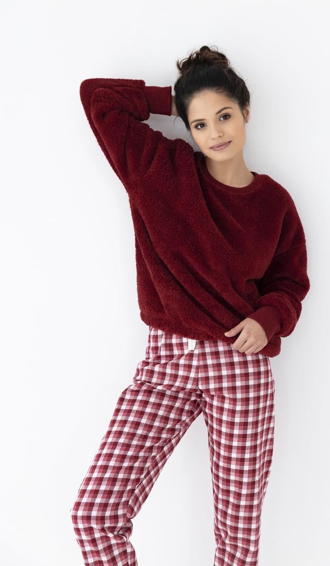 Sensis Warme Dames Pyjama Fleece Flanel Bordeaux Bessie 42 / XL