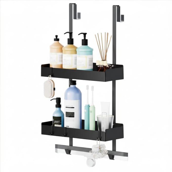 KAD® Doucherek - RVS Doucherek - Zonder Boren - Zwart - 12cm x 30cm x 65cm