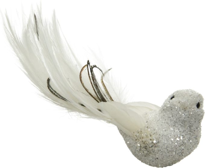 Kerstboomversiering Vogel - 4x - 17 cm - wit glitter - op clip - ornament