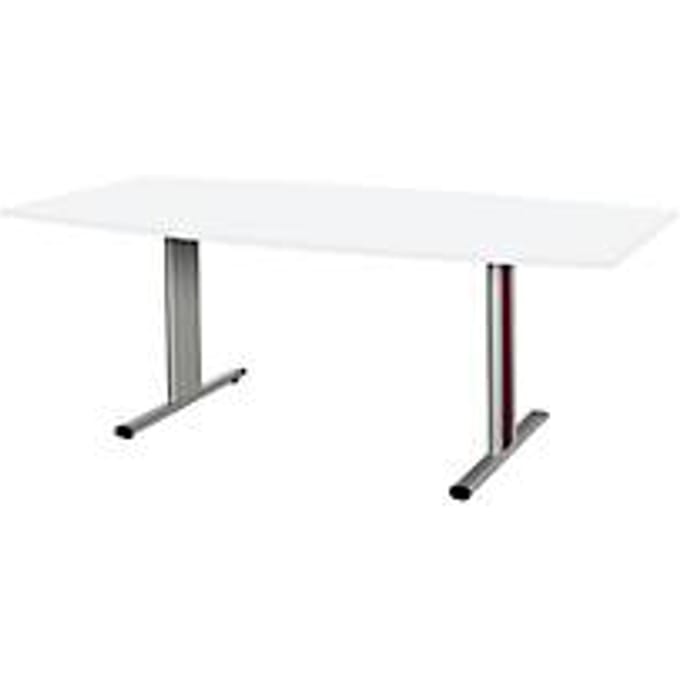 Schäfer Shop  Select Vergadertafel Planova, bootvorm, 2000 x 1000/800 mm, wit, accentlijst bordeauxpaars