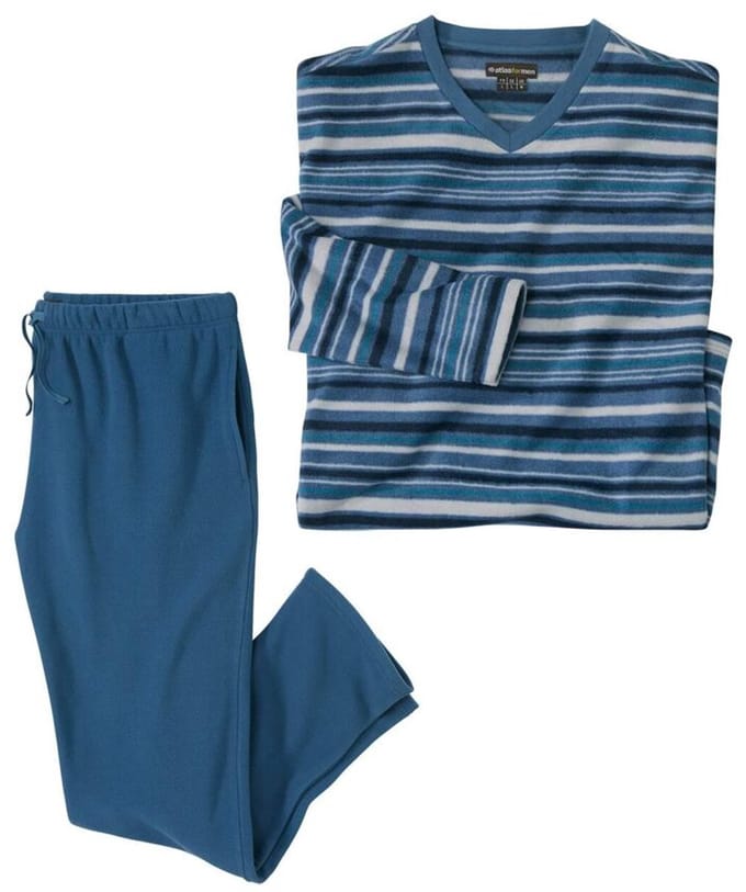 ATLAS FOR MEN - Gestreepte pyjama van microfleece - Heren - Verkrijgbaar in grote maten - 3XL