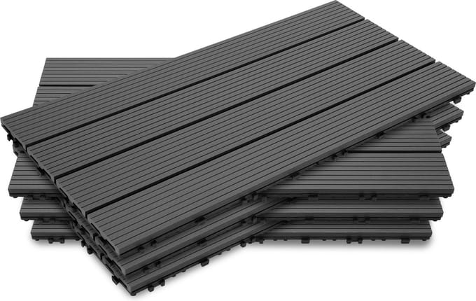 WPC Terrastegels 30x60 cm Antraciet Kliksysteem voor Balkon en Terras (Set van 18)