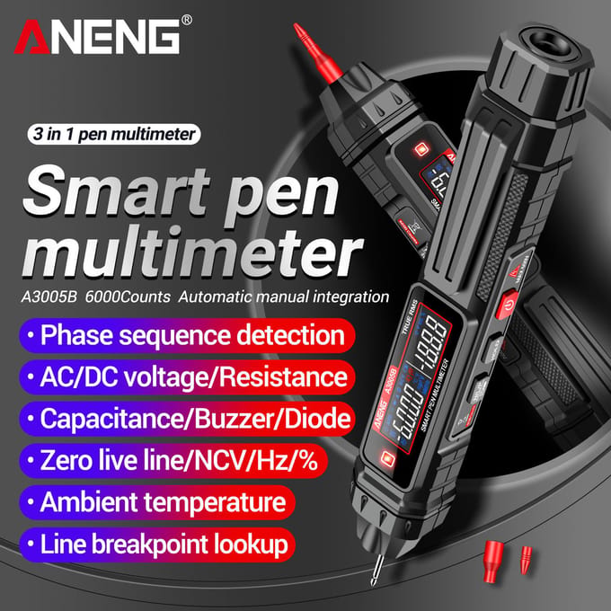 ANENG A3005AB Digitale Intelligente Professionele Multimeter Sensor Pen Fasevolgorde Tester AC zwart