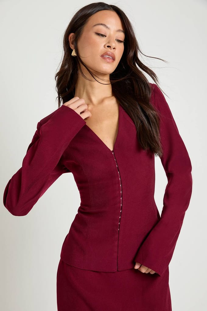 boohoo Dames Hoge getailleerde minirok | Wijn | Maat: 38