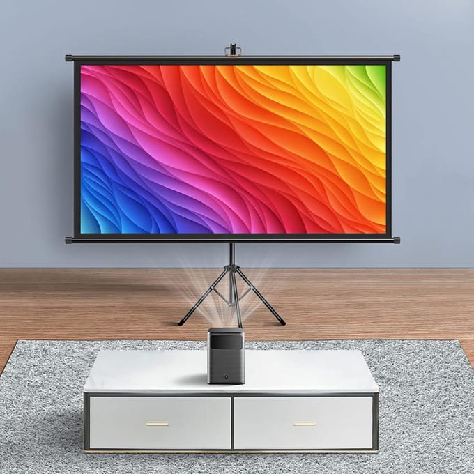 Projectiescherm met standaard - Draagbaar filmscherm - Thuisbioscoop presentaties - Anti-rimpel glasvezel - 84 inch - Wit