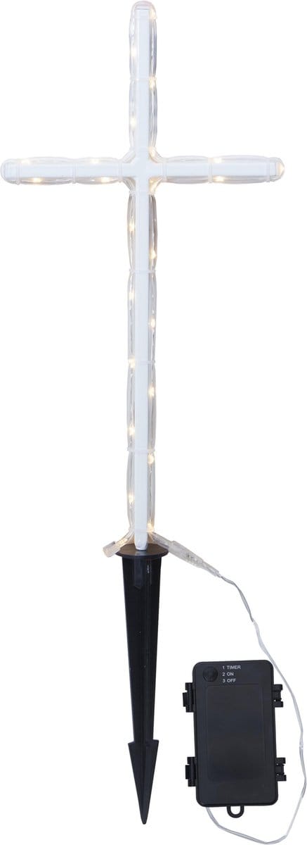 Star Trading LED grafverlichting Gravecross, kruis, timer, warm wit, buiten, 42 cm