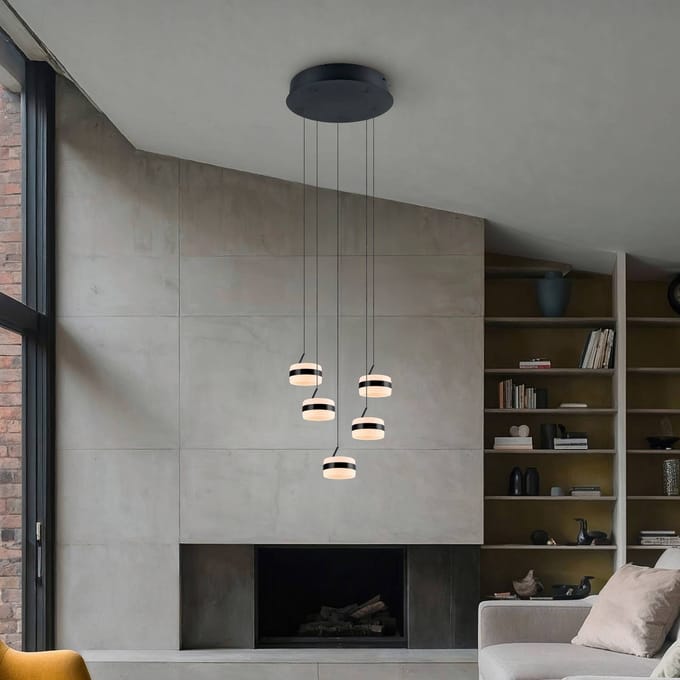 Trio Lighting LED hanglamp Dios, zwart, Ø 45 cm, CCT, 5-lamps.