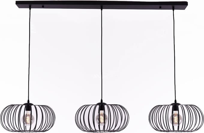 Hanglamp zwart met 3 zwarte opengewerkte hangers