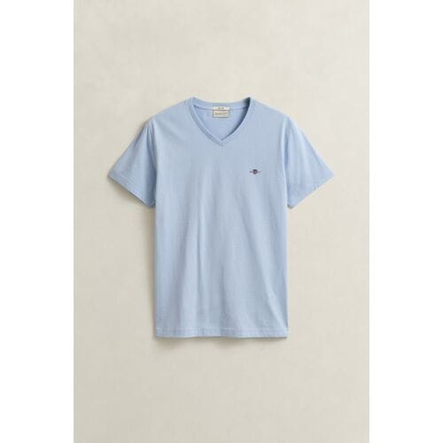 Gant T-Shirt Fine Shield Embroidery Uni V-Neck Fresh Blue / male