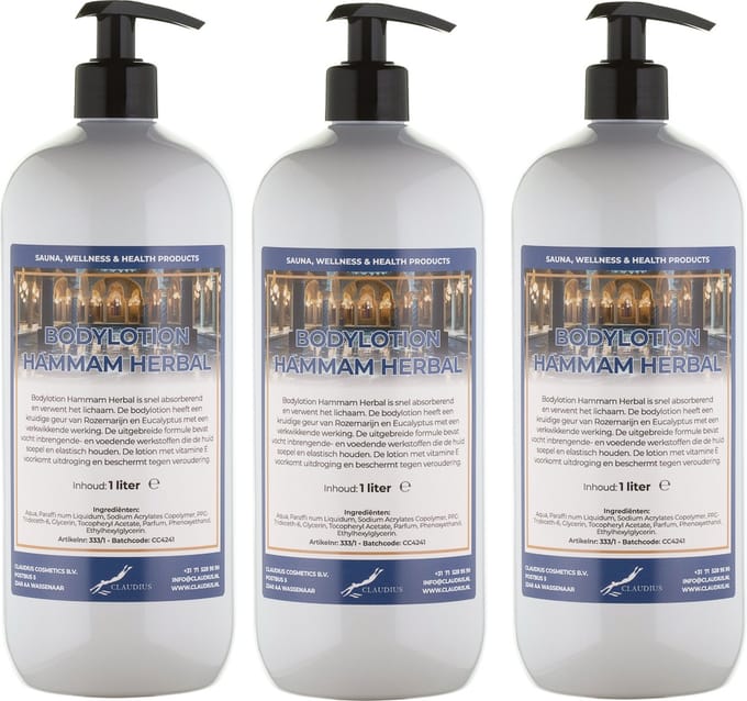 Bodylotion Hammam Herbal 1 Liter - met gratis pomp - set van 3 stuks