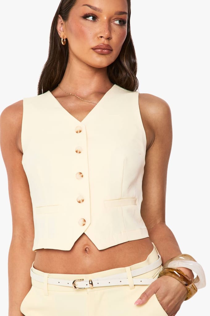 boohoo Dames Aangepast op maat gemaakt vest | Lemon | Maat: 16