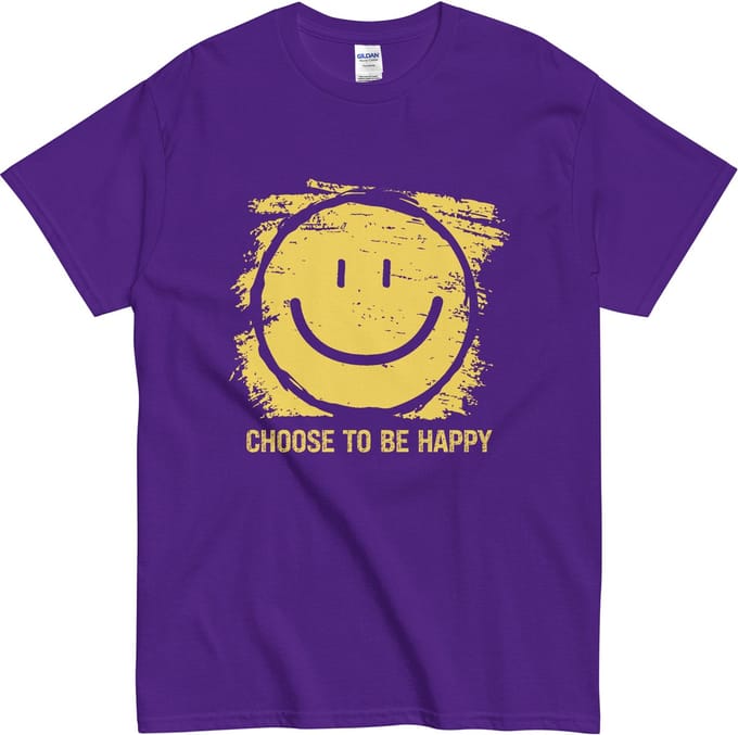 Vrolijk en Stoer Tshirt met Tekst: Choose to be Happy - Dames en Heren - Paars - S