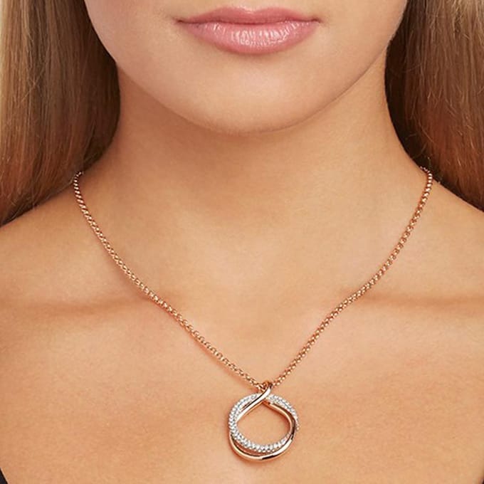 Collier pendentif double anneau Or Rose Swarovski Collier femme 5194455 Box (Random Color) beige