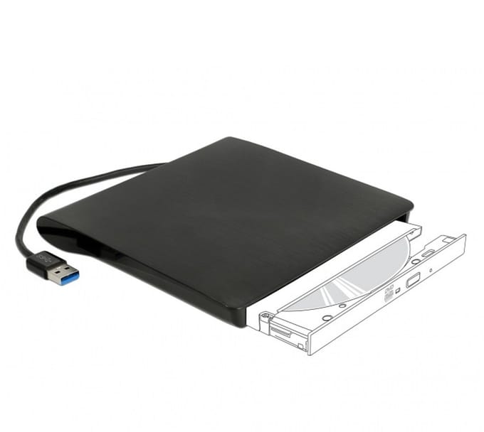 DeLOCK behuizing voor 5,25'' Ultra Slim SATA drives (9,5mm) - USB3.0 (USB-A) / zwart