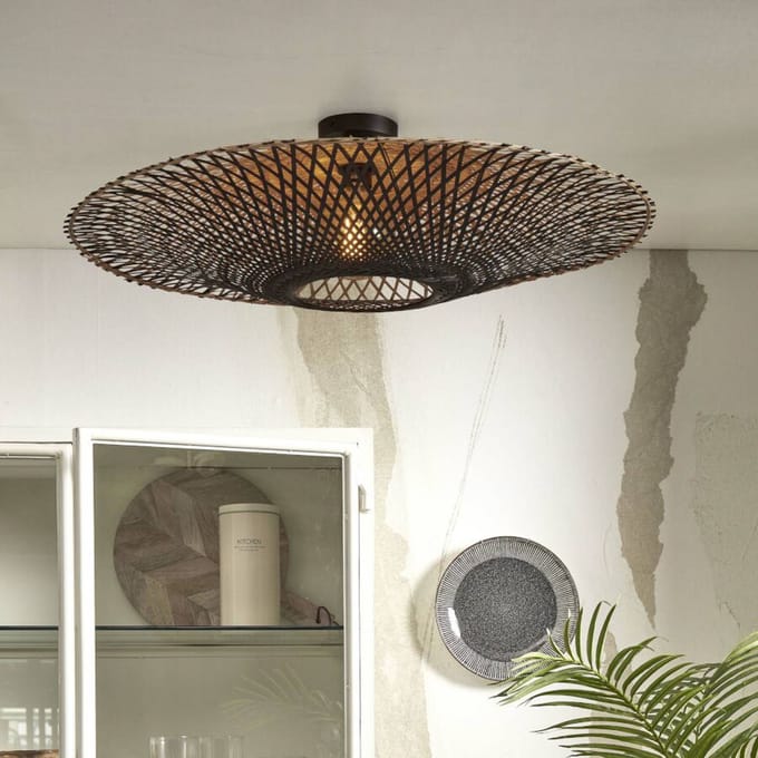 GOOD&MOJO Plafonniere Kalimantan - Bamboe Zwart - Ø87cm - Modern