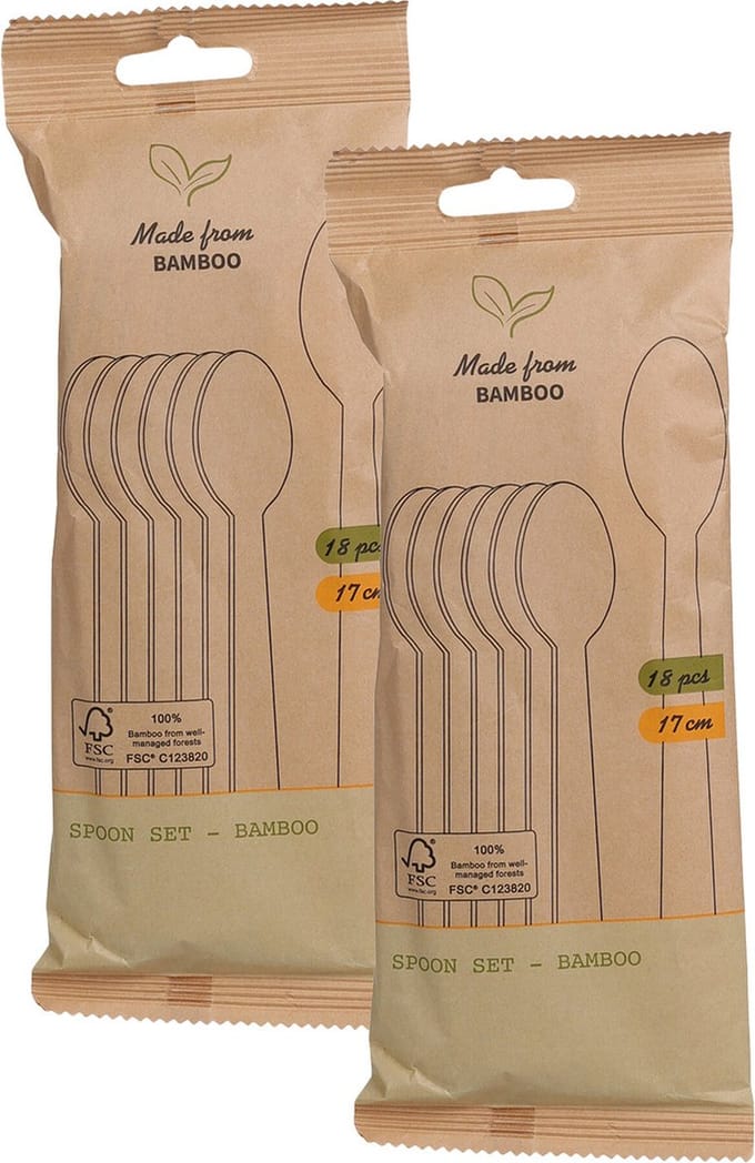 BBQ/verjaardag/camping wegwerp bestek - lepels - 36x - bamboe - 17 cm