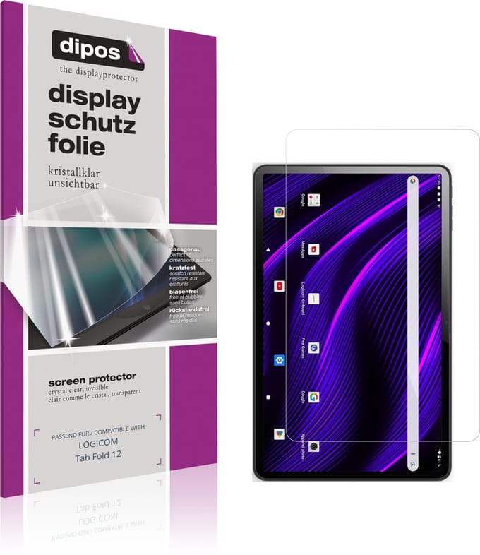 dipos – 2x Beschermfolie geschikt voor LOGICOM Tab Fold 12 | Krasbestendige & heldere Screenprotector Ultra-Thin