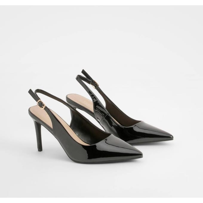 boohoo Dames Patent Middenhoge Slingback Courtschoenen | Zwart | Maat: 41