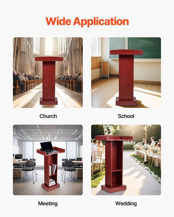 Podium Standaard 41 inch Houten Lessenaar met Opbergplank voor Klaslokaal Kerk