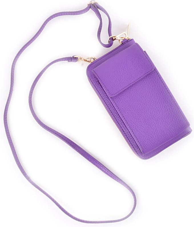 Giuliano portemonnee/telefoontasje Evalia - Paars - Gouden Rits - Made in Italy