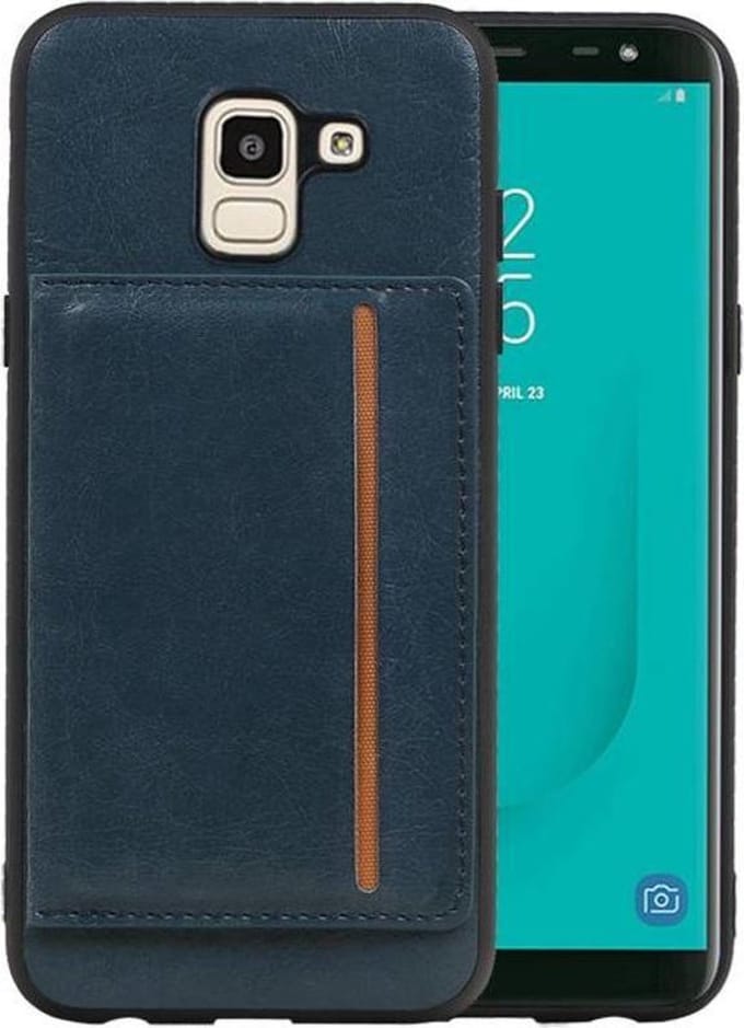 Navy Staand Back Cover 1 Pasjes voor Samsung Galaxy J6