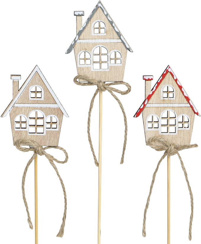 Sierpluggen Kerstversiering huisjes hout 4,5x5cm 12 st, 12 Stück
