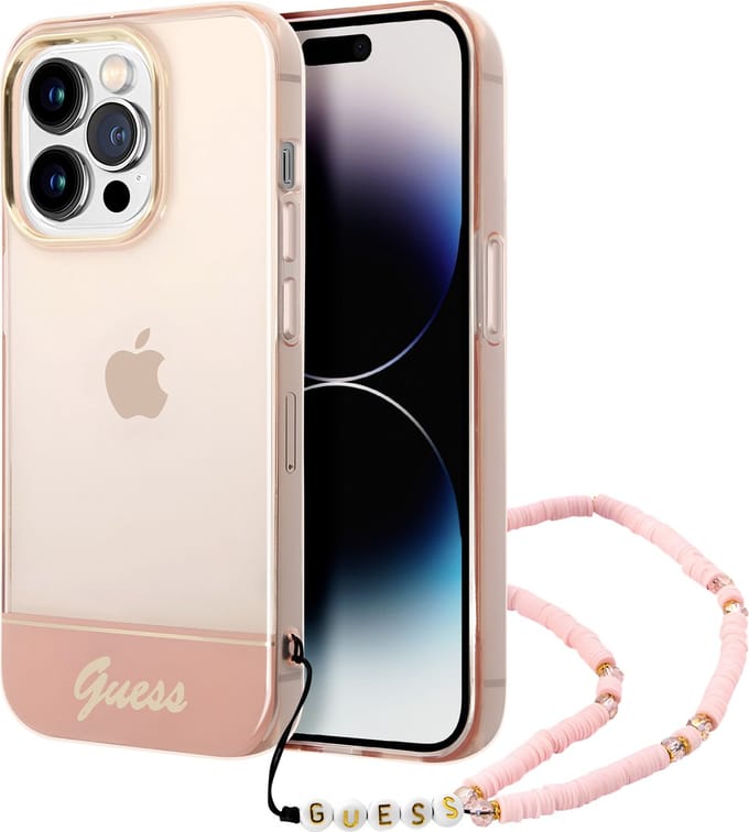 Guess iPhone 14 Pro Max Telefoonhoesje | Roze Transparant | TPU Materiaal | Back Cover Bescherming
