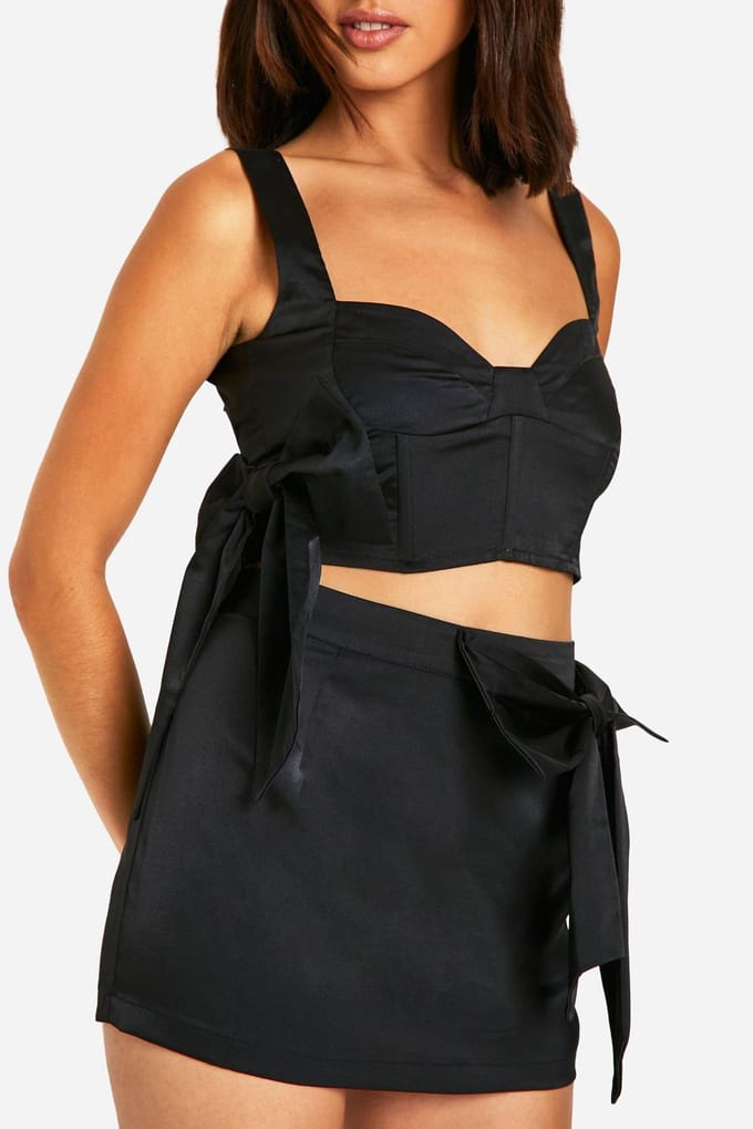 boohoo Dames Bow Detail Korset Top | Zwart | Maat: 38
