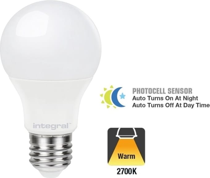 Integral Led lamp Dag en Nacht sensor - E27 - 2700K Warm wit licht - 9.5W