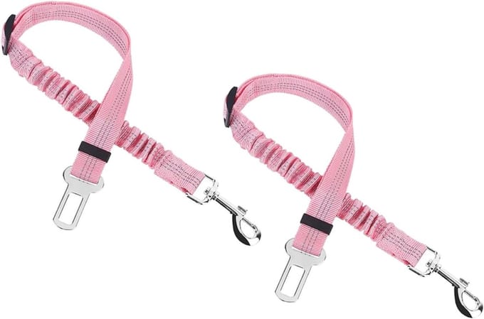 Honden Autogordel Set - Veiligheidsgordel Huisdier - Veilig Reizen Auto - Elastische Buffer - Verstelbaar - Roze