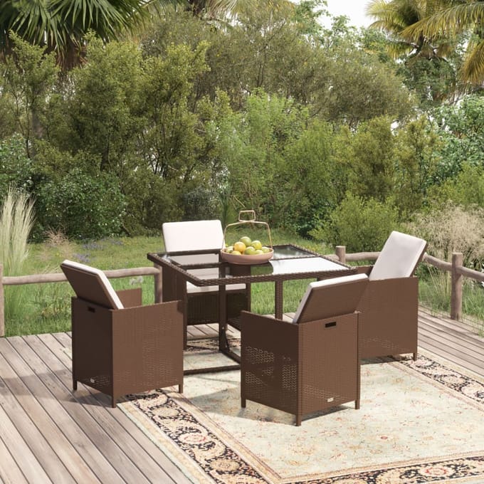 vidaXL - 5-delige - Tuinset - met - kussens - poly - rattan - bruin