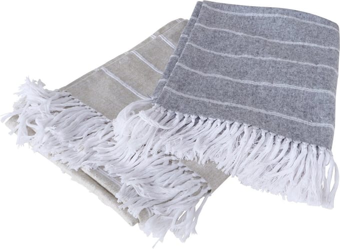 Plaid Katoen Grijs Gestreept 170 x 130 cm