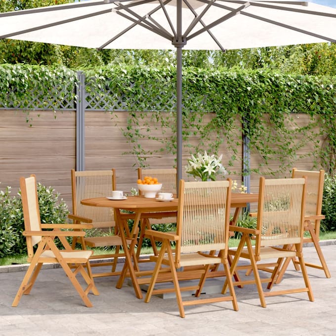 vidaXL - Verstelbare - klapstoelen, - 6 - stuks, - beige, - massief - acaciahout