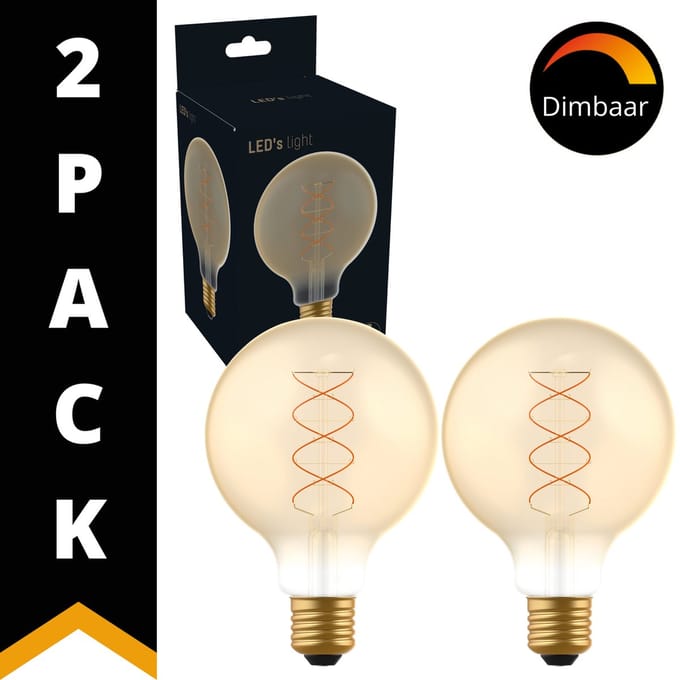 DecoDim LED XL Globe Lamp Goud E27 - Ø 9.5 cm - Dimbaar - Extra warm wit - 3 lampen - Ledlampen