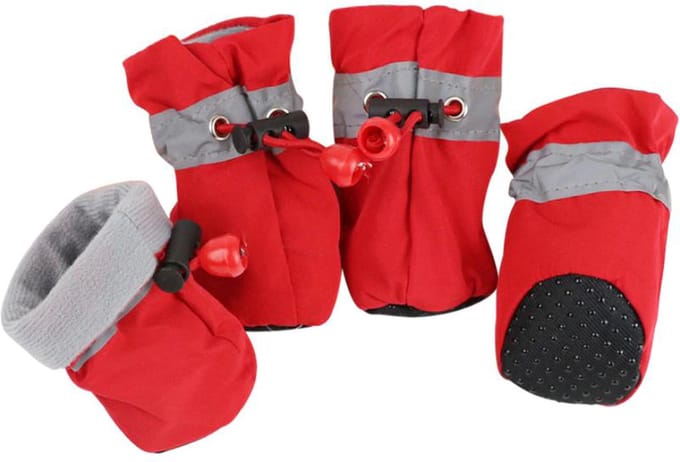 Hondenschoenen - Gripzolen - Elastische Sluiting - Spatbestendig - 4 St. - Rood - 6 x 5 cm