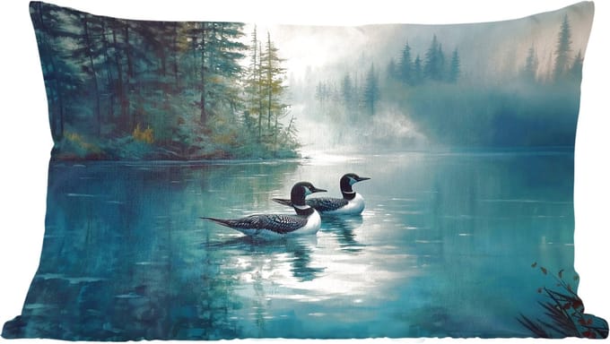 Sierkussens - Kussentjes Woonkamer - 60x40 cm - Bos - Water - Eenden - Mistig