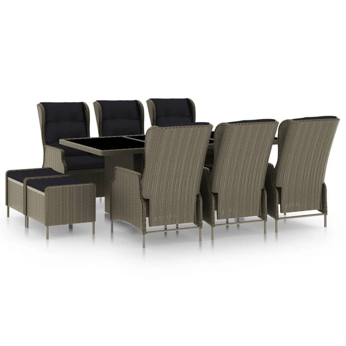 vidaXL - 9-delige - Tuinset - met - kussens - poly - rattan - bruin