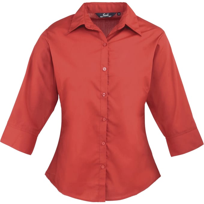 Premier Dames/Dames Popeline 3/4 Mouwen Blouse (Rood)