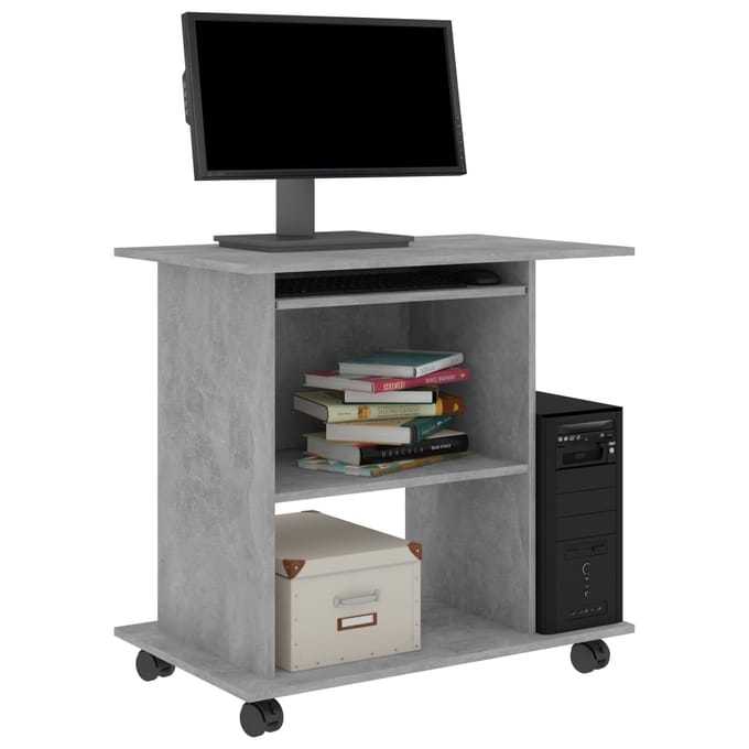 vidaXL - Computerbureau - 80x50x75 - cm - bewerkt - hout - betongrijs