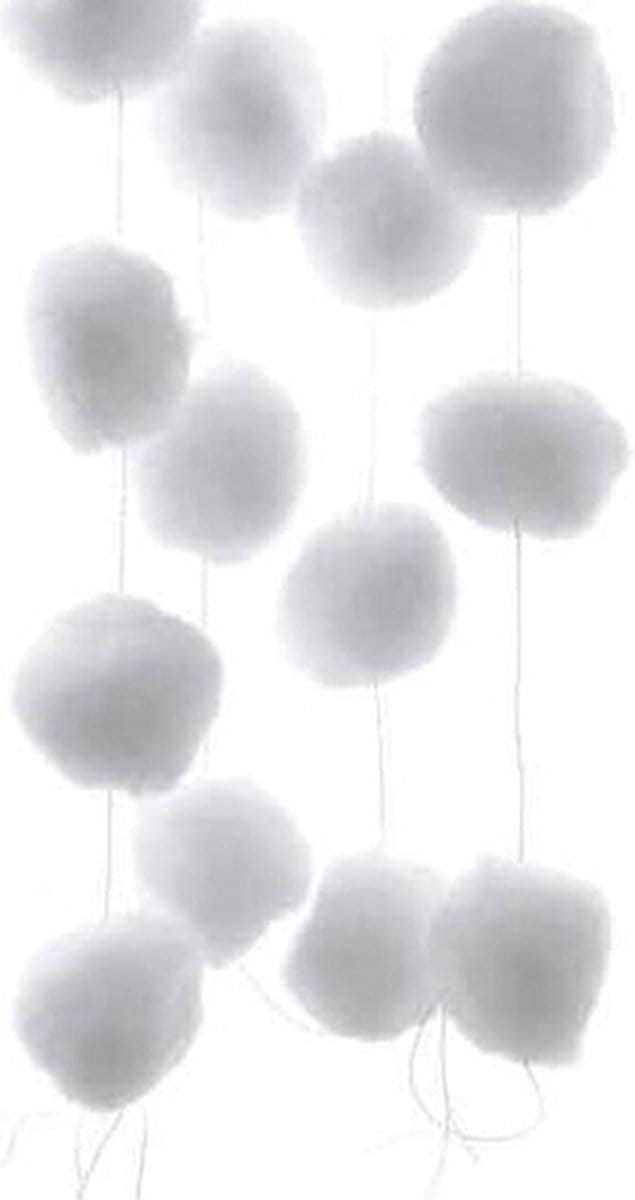 Decoris Sneeuwballen slinger - 2x - wit - 180 cm - sneeuwversiering - Kerstmis decoratie