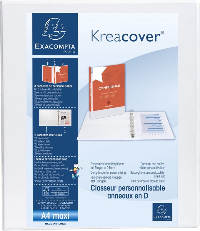 Exacompta 10x Kreacover Ringband in PP met 4 D-ringen van 30mm - A4 maxi - Wit - 51842E